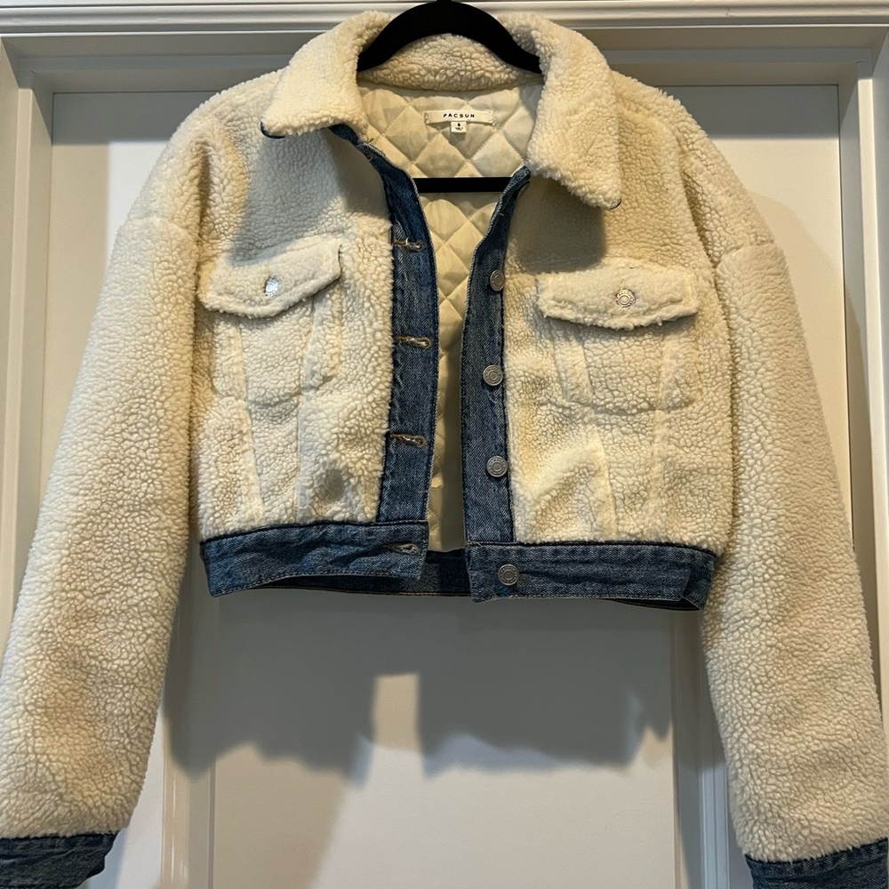 PacSun Cream Sherpa Jacket with Blue Denim